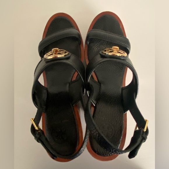 Tory Burch Selma Wood Wedge Sandal Black Leather - Picture 5 of 5